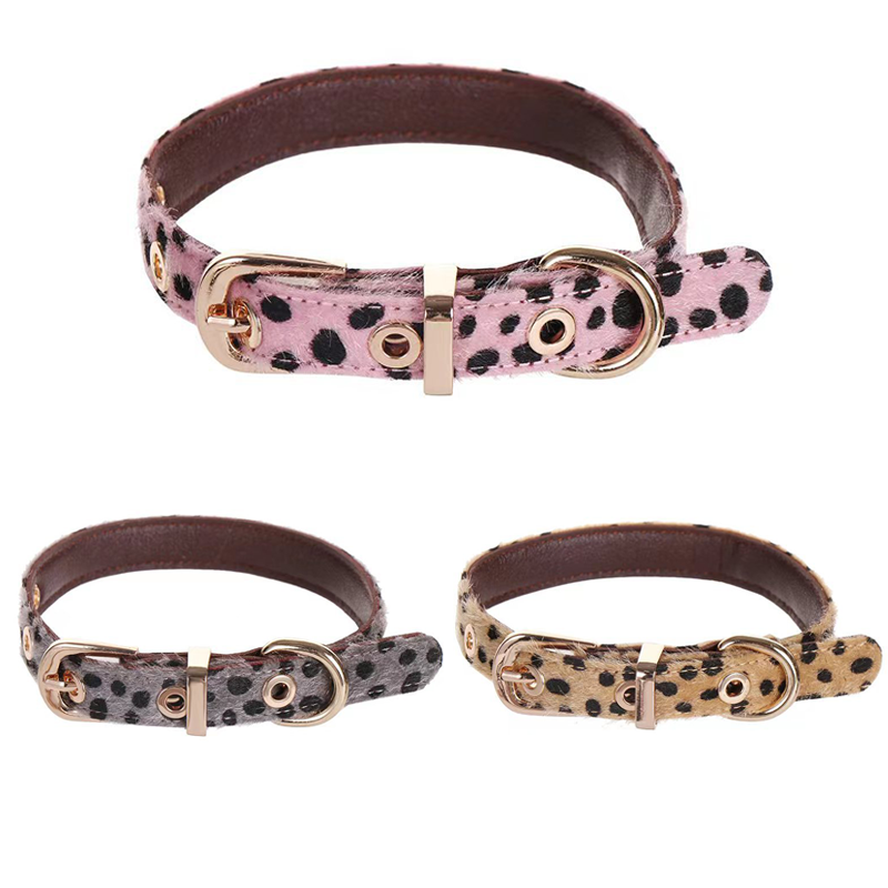 Leather Strap Quick Release - Leopar Desenli Küçük Köpek Tasması Yumuşak